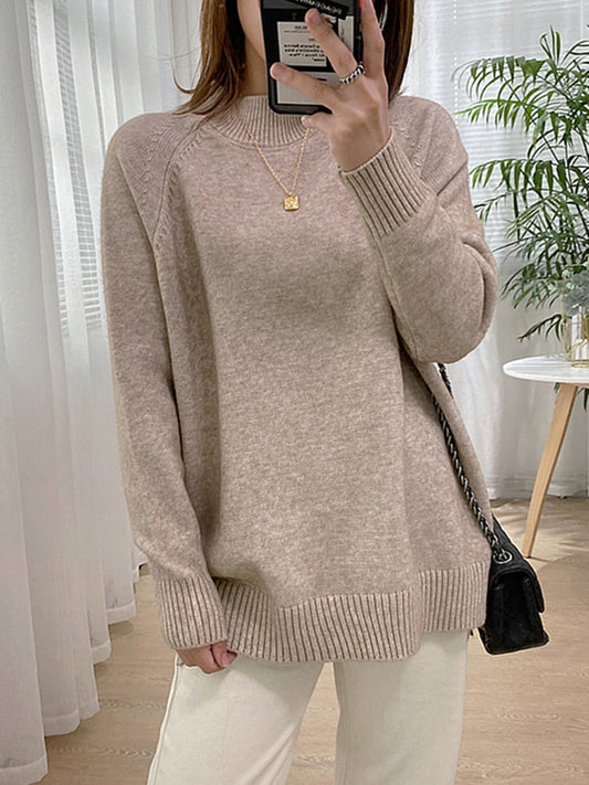 Women Mock Neck Pullovers Sweater Oversized Jumper Split Fall Winter Clothes