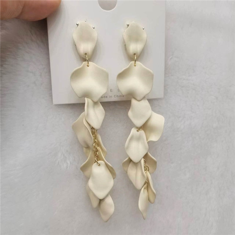 Exaggerated Acrylic Petal Flower Tassel Long Earrings Jewelry