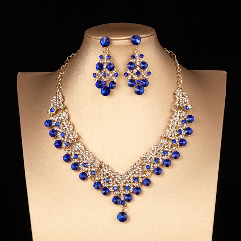 Baroque Gold Blue Color Crystal Bridal Jewelry Sets Rhinestone Tiaras Crown Jewelry