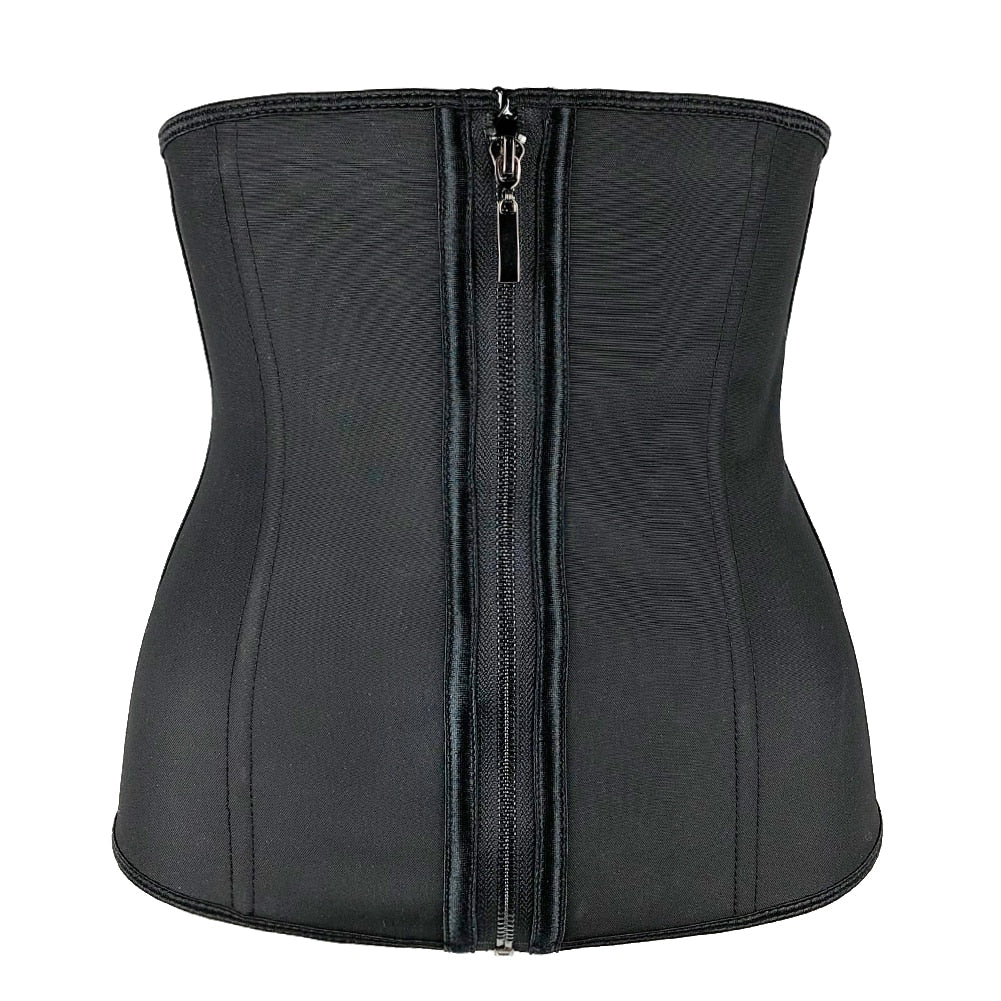 Women Latex Waist Trainer Body Shaper Corsets with Zipper Cincher Corset Top Slimming Belt Black Shapewear