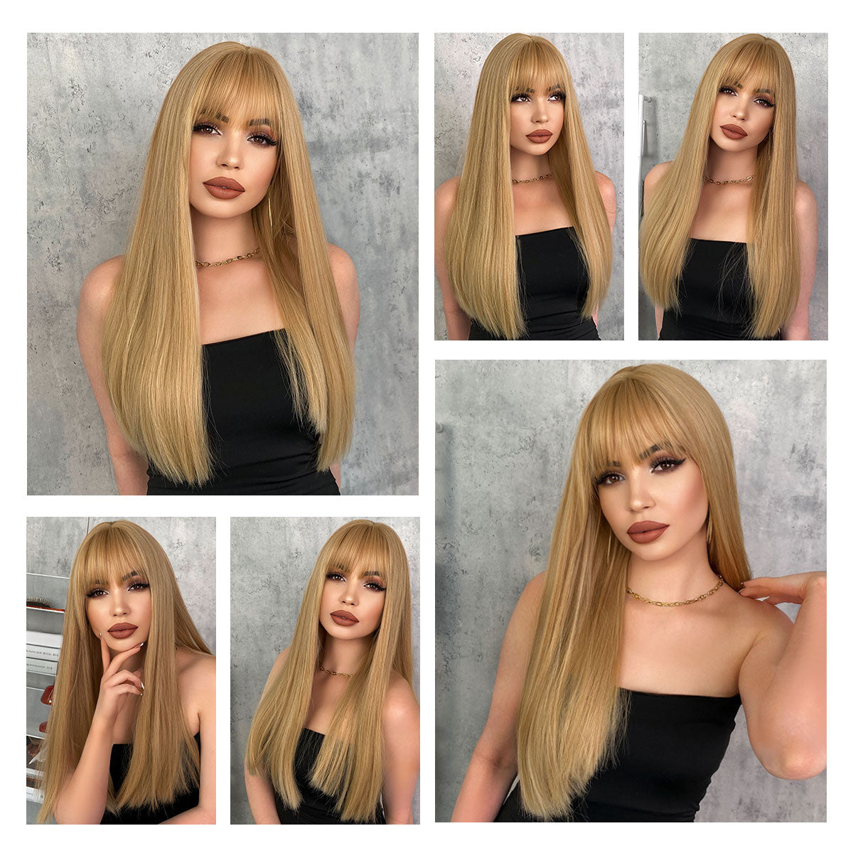 Blonde Wig with Bang Long Straight Blond Wig Synthetic Hair