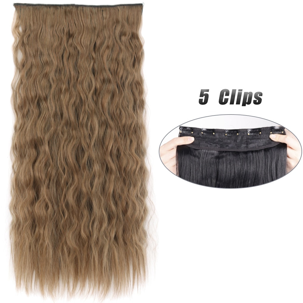 Synthetic 5 Clip In Hair Extensions Long Wave & Curly Hairstyle Hairpiece Natural Fake Hair