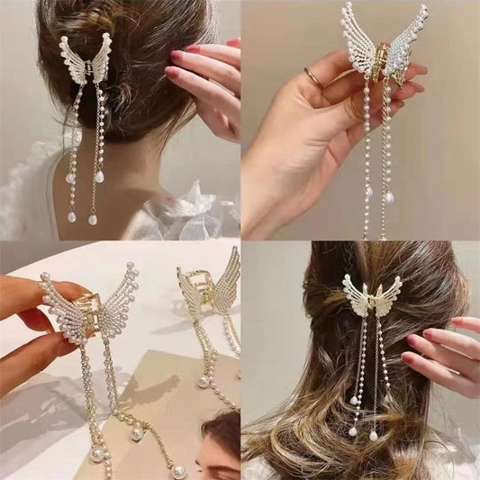 Butterfly Pearl Tassel Hairpin Korean Simple Side Clip Shark Hairpin Hair Accessories