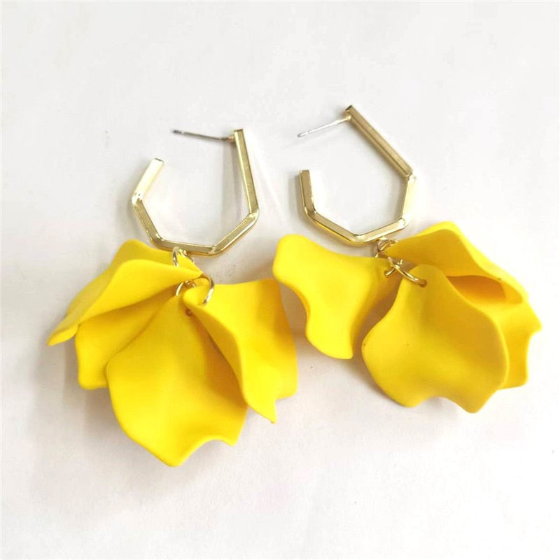 Exaggerated Acrylic Petal Flower Tassel Long Earrings Jewelry