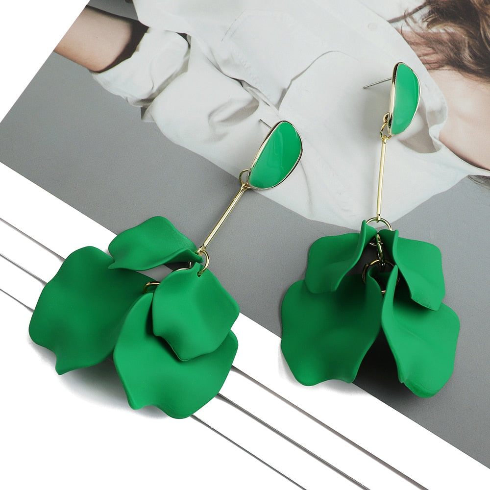 Romantic Sweet Acrylic Petal Long Dangle Drop Earrings Trend Luxury Fairy Grunge Pendant Jewelry Accessories