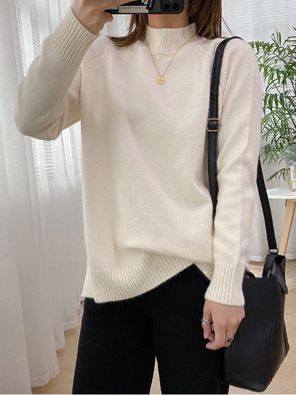 Women Mock Neck Pullovers Sweater Oversized Jumper Split Fall Winter Clothes