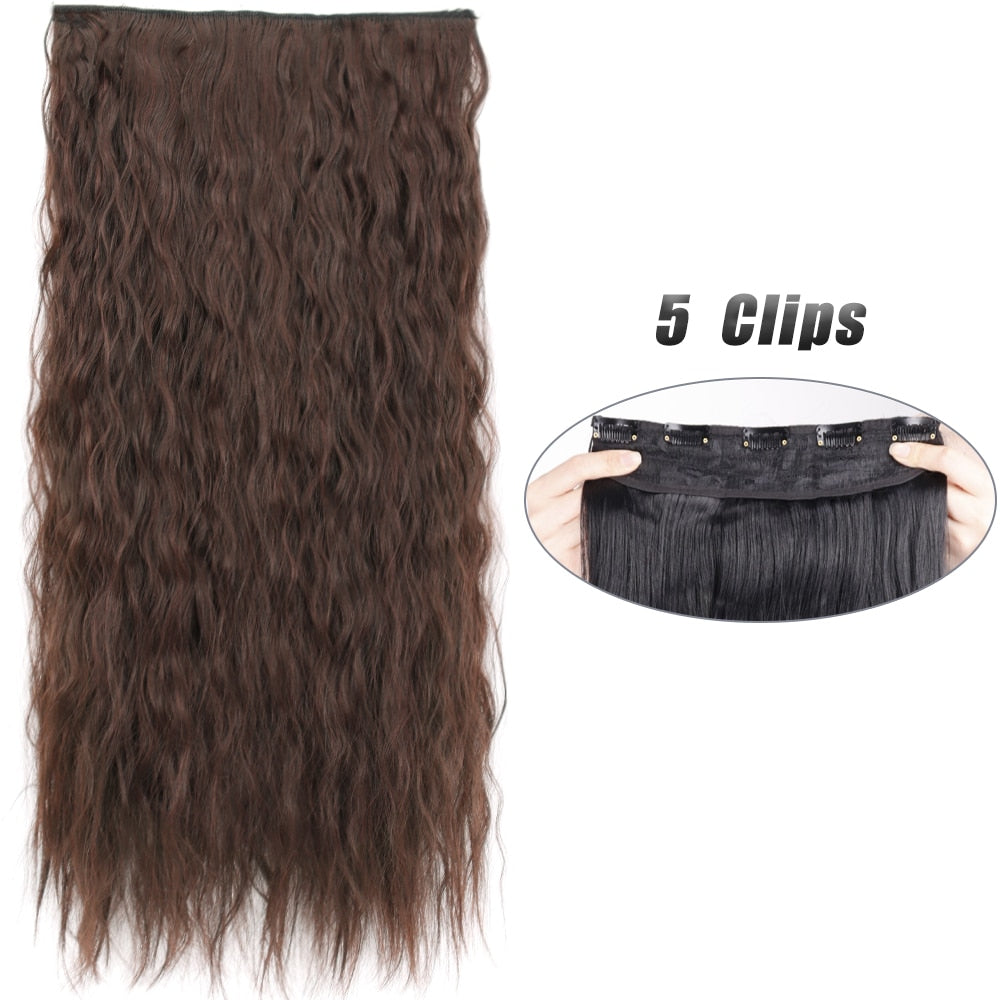 Synthetic 5 Clip In Hair Extensions Long Wave & Curly Hairstyle Hairpiece Natural Fake Hair