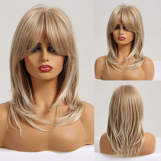 Blonde Synthetic Wigs Short Wavy Bob Wig  with Bangs Body Lolita Natural Hair Heat Resistant