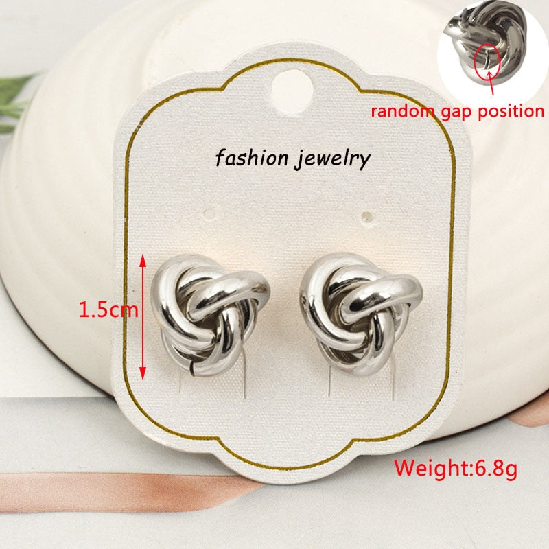 Twist Metal Stud Earrings for Women Hollow Geometric Statement Gold Color Earrings Personality Unusual Earrings Trend Brincos