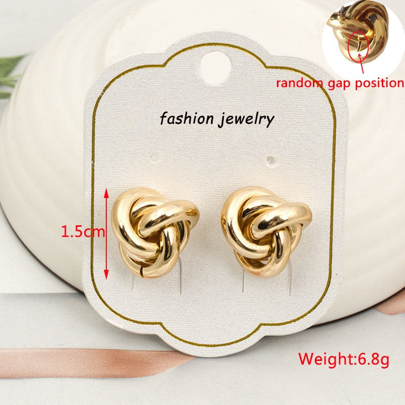 Twist Metal Stud Earrings for Women Hollow Geometric Statement Gold Color Earrings Personality Unusual Earrings Trend Brincos