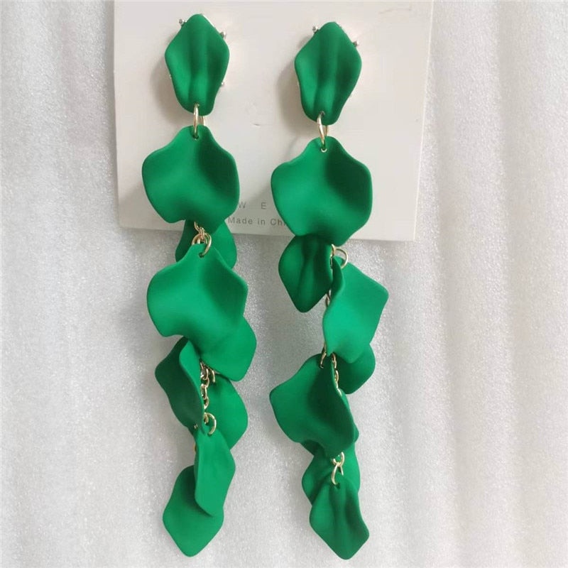 Exaggerated Acrylic Petal Flower Tassel Long Earrings Jewelry