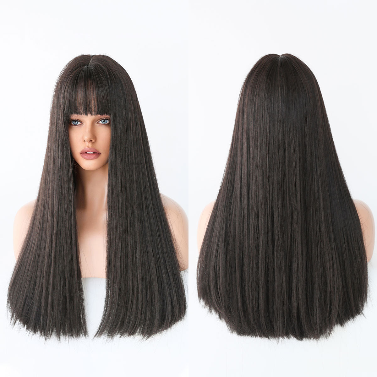 Blonde Wig with Bang Long Straight Blond Wig Synthetic Hair