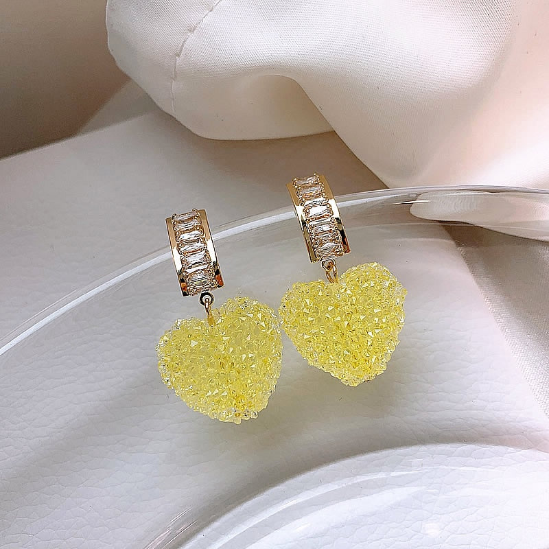 Trendy Lovely Pink Heart Dangle Earrings Fashion Cute Sweet Crystal Jewelry