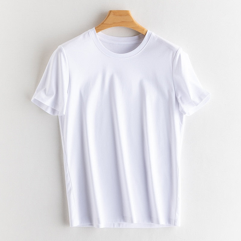 Solid T shirts Silk Cotton Blend Plain O neck Short Sleeved Tee