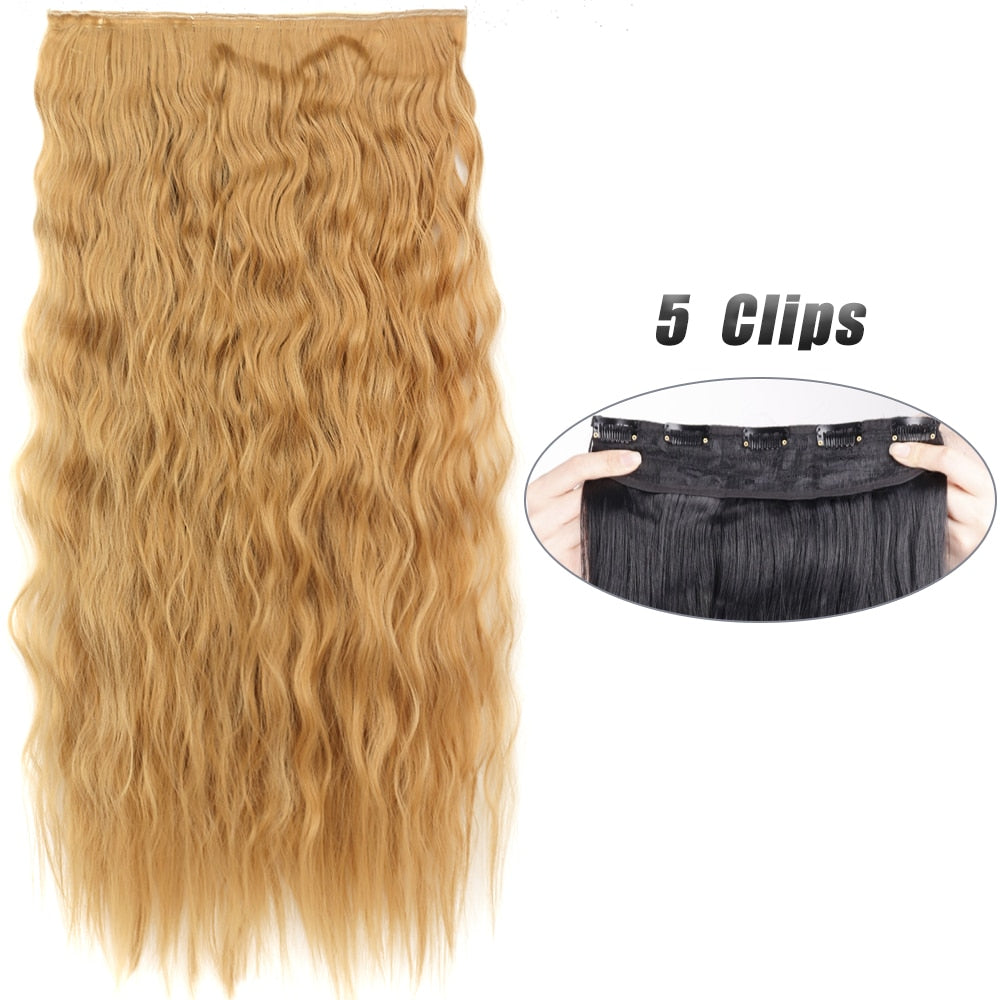 Synthetic 5 Clip In Hair Extensions Long Wave & Curly Hairstyle Hairpiece Natural Fake Hair