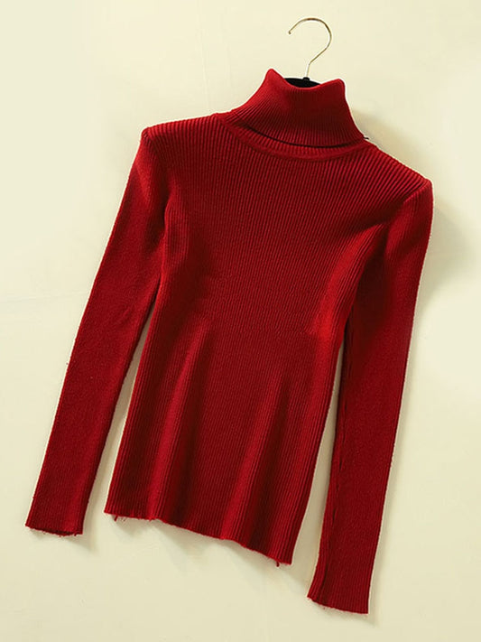 Turtleneck Women Pullover Sweater Spring Jumper Knitted Basic Top Fashion Autumn Long Sleeve