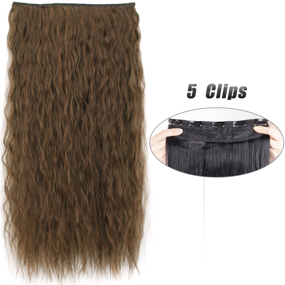 Synthetic 5 Clip In Hair Extensions Long Wave & Curly Hairstyle Hairpiece Natural Fake Hair