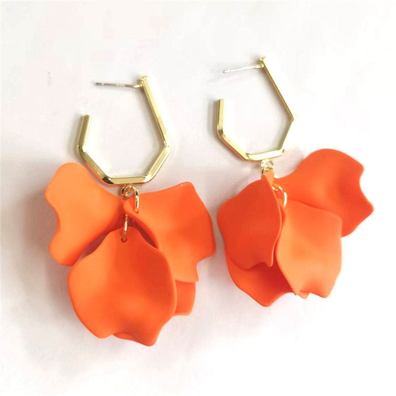 Exaggerated Acrylic Petal Flower Tassel Long Earrings Jewelry