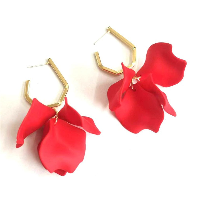 Exaggerated Acrylic Petal Flower Tassel Long Earrings Jewelry