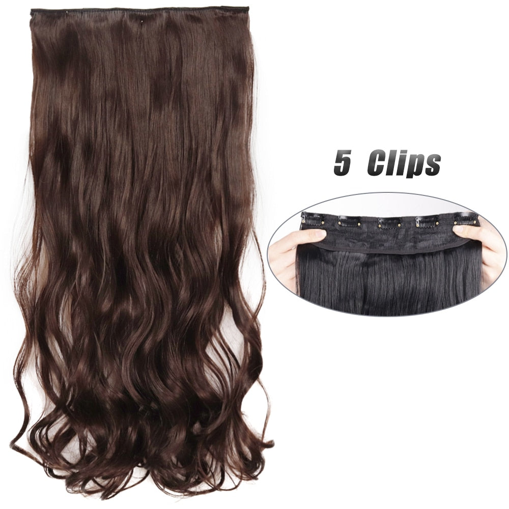 Synthetic 5 Clip In Hair Extensions Long Wave & Curly Hairstyle Hairpiece Natural Fake Hair