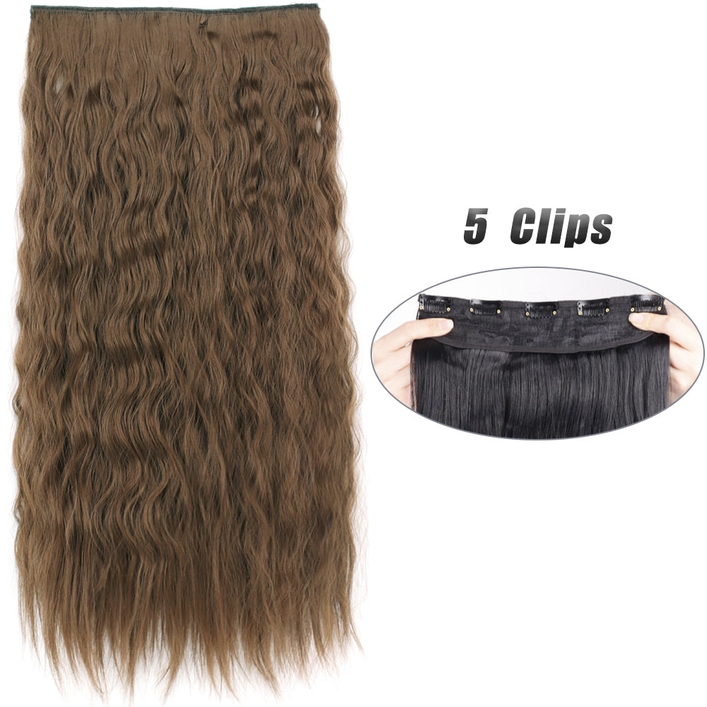 Synthetic 5 Clip In Hair Extensions Long Wave & Curly Hairstyle Hairpiece Natural Fake Hair