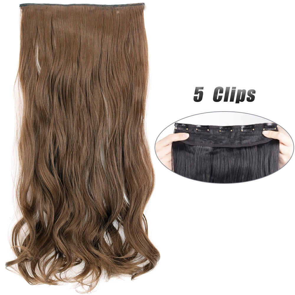 Synthetic 5 Clip In Hair Extensions Long Wave & Curly Hairstyle Hairpiece Natural Fake Hair