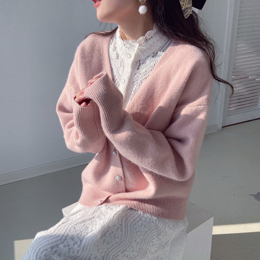 Knitted Cardigan Women Sweater Korean Fashion V-Neck Lady Clothes Soft Casual Warm Loose Coat Fall Winter