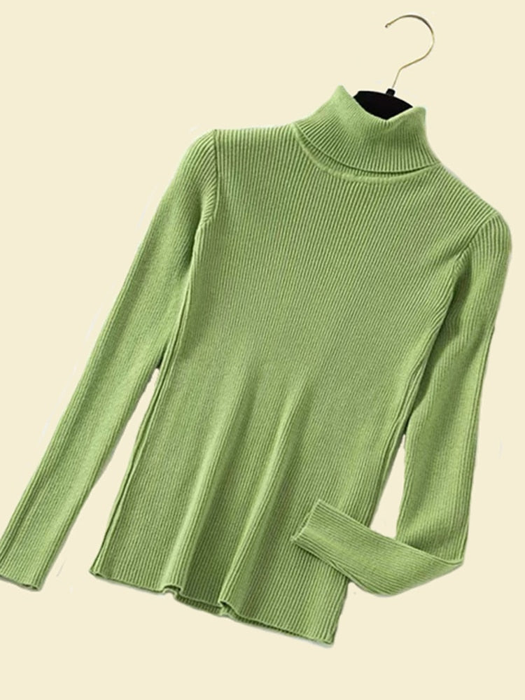 Turtleneck Women Pullover Sweater Spring Jumper Knitted Basic Top Fashion Autumn Long Sleeve