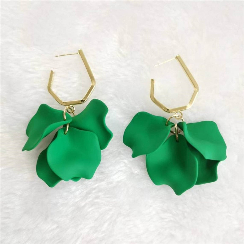 Exaggerated Acrylic Petal Flower Tassel Long Earrings Jewelry