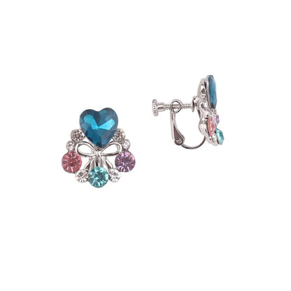 Rhinestone Crytsal Heart Bowknot Clip on Earrings Without Piercing Cute Ear Clip