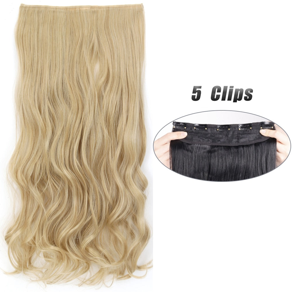 Synthetic 5 Clip In Hair Extensions Long Wave & Curly Hairstyle Hairpiece Natural Fake Hair