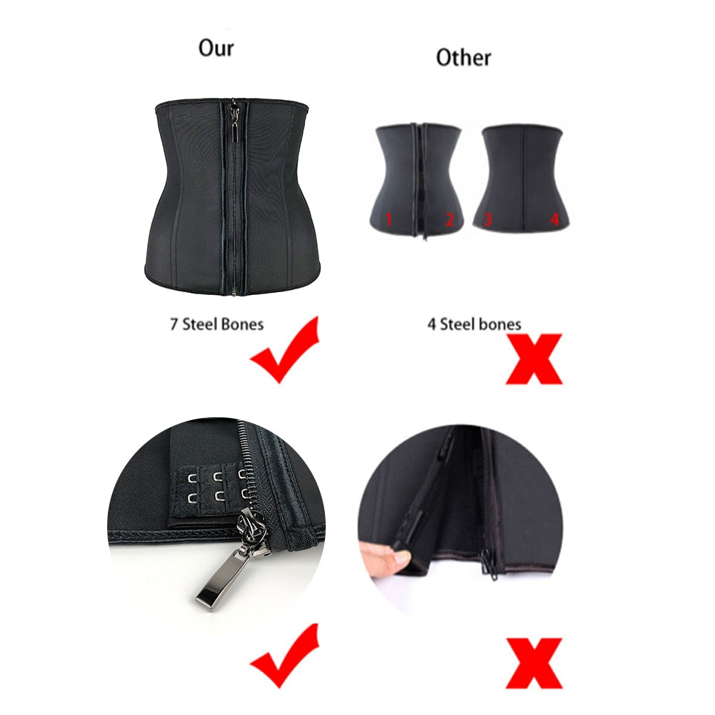 Women Latex Waist Trainer Body Shaper Corsets with Zipper Cincher Corset Top Slimming Belt Black Shapewear