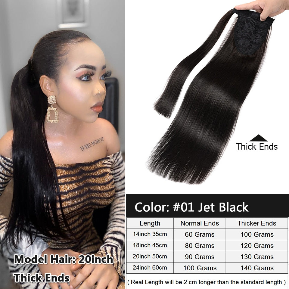 Ponytail Human Hair Remy Ponytail Hair Extension Wrap Around Natural Real Hair Straight