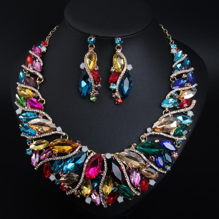 High density alloy glass crystal earrings necklace set electroplated alloy jewelry