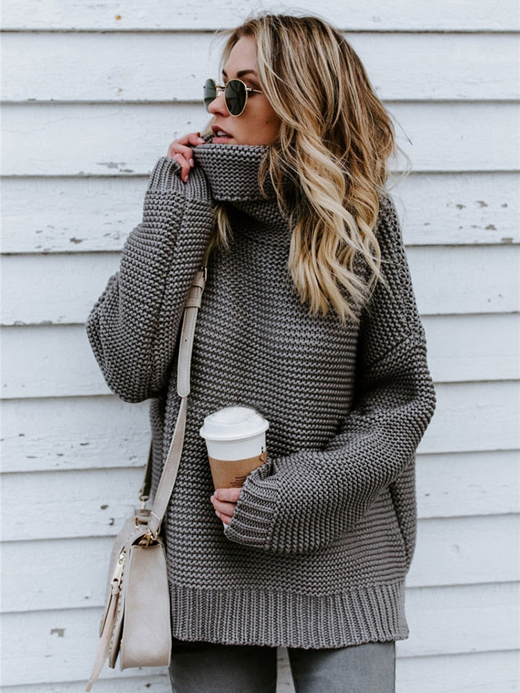 Pullover Thick Autumn Winter Clothes Warm Knitted Oversized Turtleneck Sweater