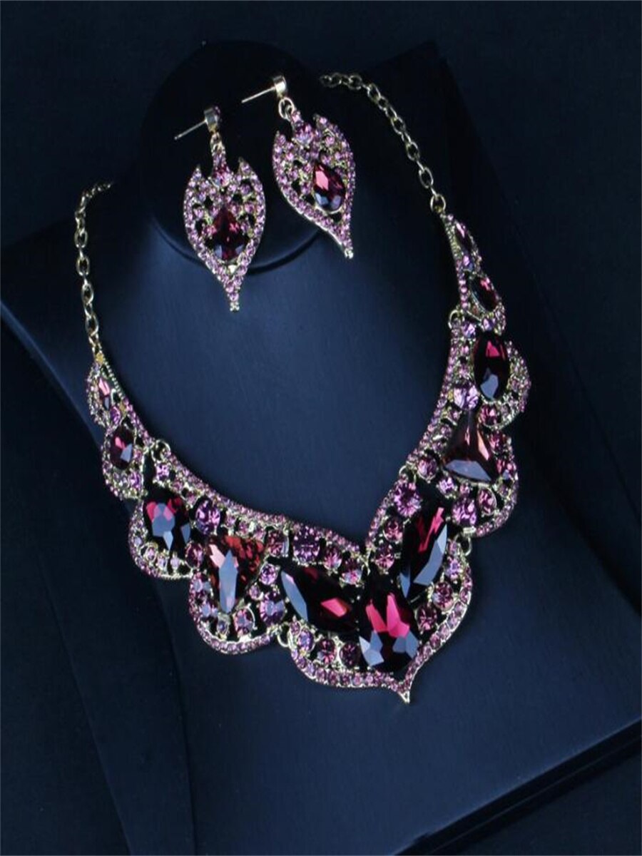 Banquet accessories short crystal necklace earrings High-grade electroplated alloy jewelry