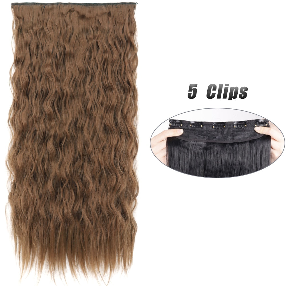 Synthetic 5 Clip In Hair Extensions Long Wave & Curly Hairstyle Hairpiece Natural Fake Hair