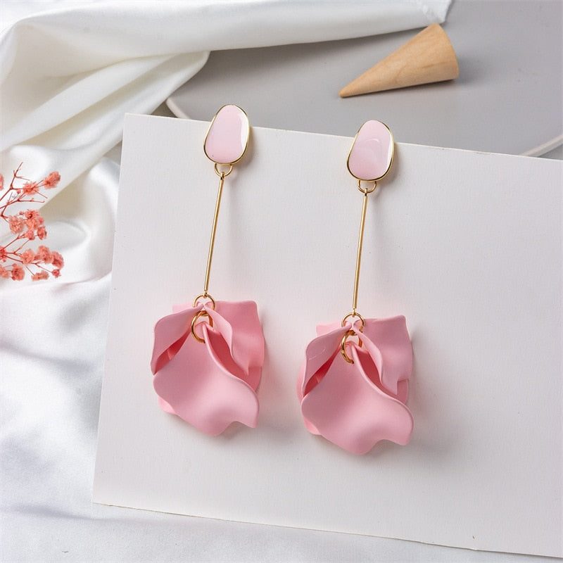 Exaggerated Acrylic Petal Flower Tassel Long Earrings Jewelry