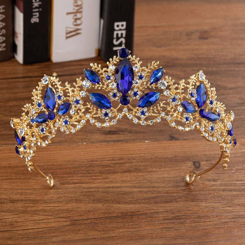 Baroque Gold Blue Color Crystal Bridal Jewelry Sets Rhinestone Tiaras Crown Jewelry