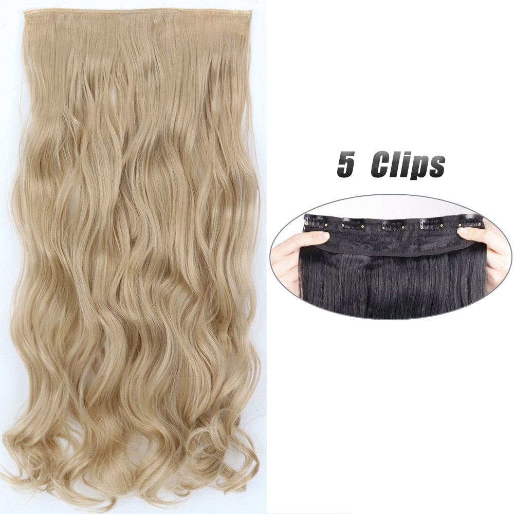 Synthetic 5 Clip In Hair Extensions Long Wave & Curly Hairstyle Hairpiece Natural Fake Hair