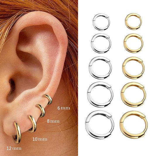 Minimal Glossy Hoop Earrings Gold Color Tiny Cartilage Piercing Trendy Small Huggie