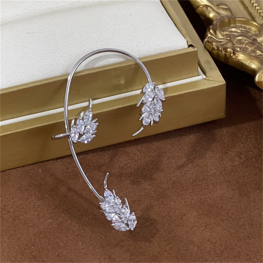 Sparkling Metal Leaf Feather Ear Clips Without Piercing Earrings Fashion Jewelry