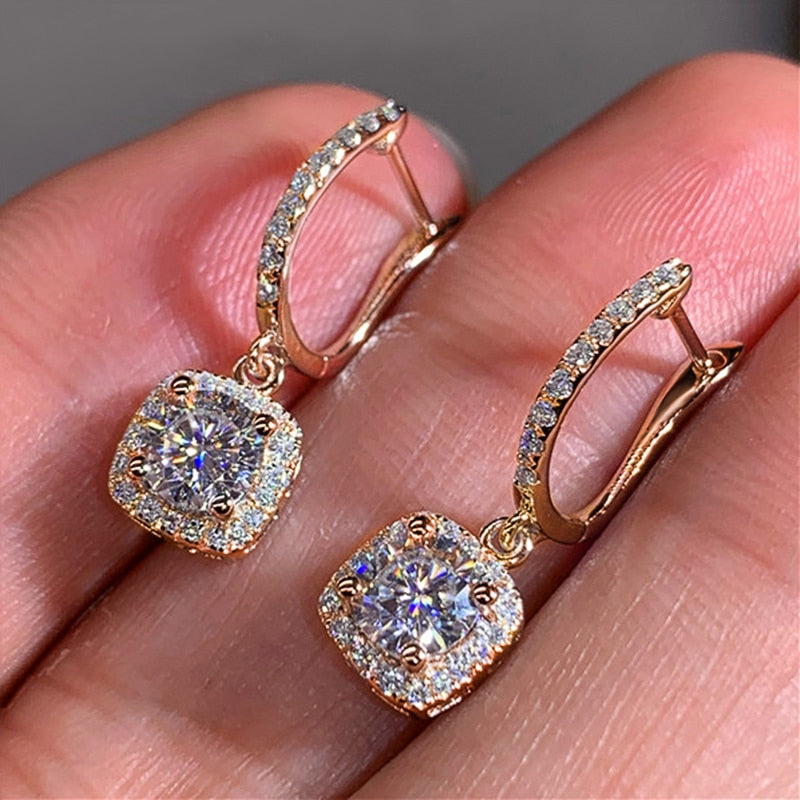 Trendy Square Shape Drop Earrings Brilliant Bridal Engagement Wedding Jewelry