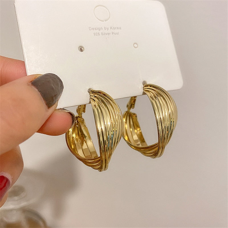 Distortion Interweave Twist Metal Circle Geometric Round Hoop Earrings Accessories