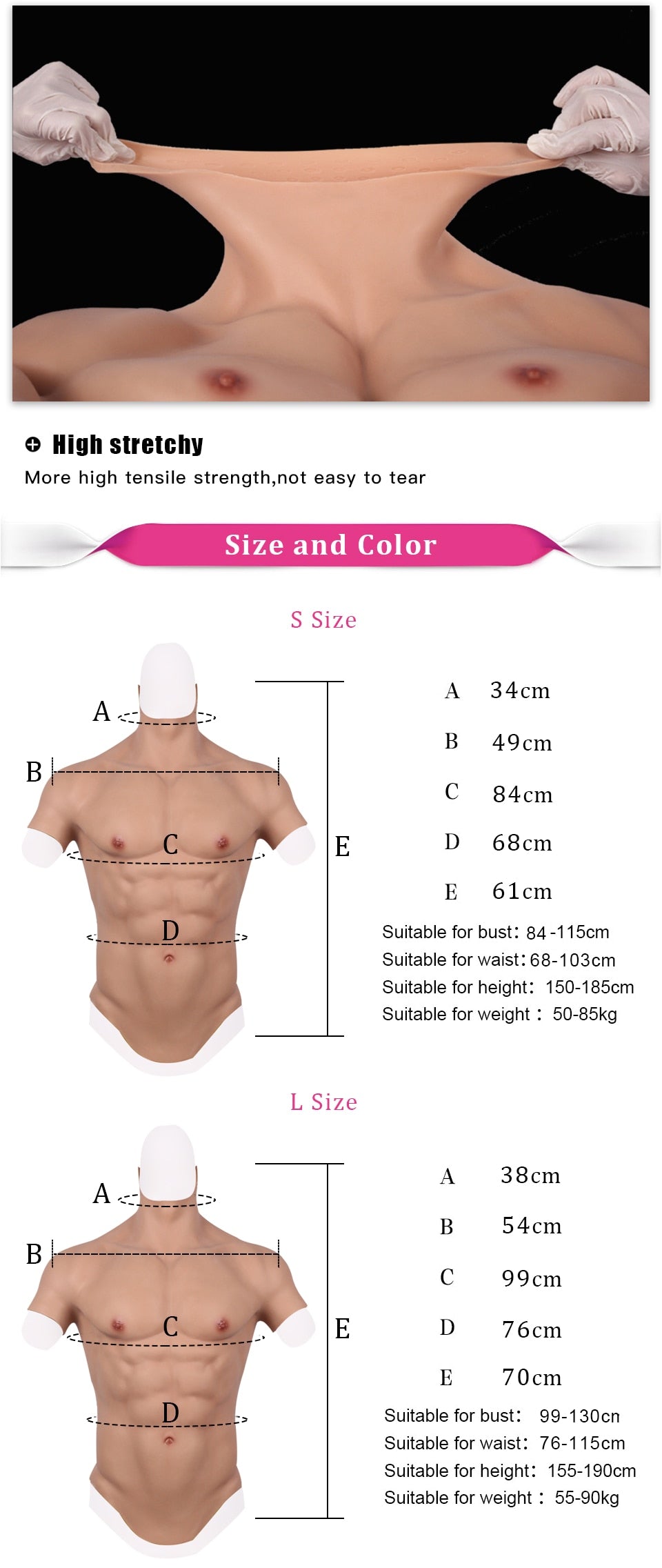 Male Suit Fake Belly Muscle Mens Chest Crossdresser Macho Realistic Silicone Muscle Artificial Simulation