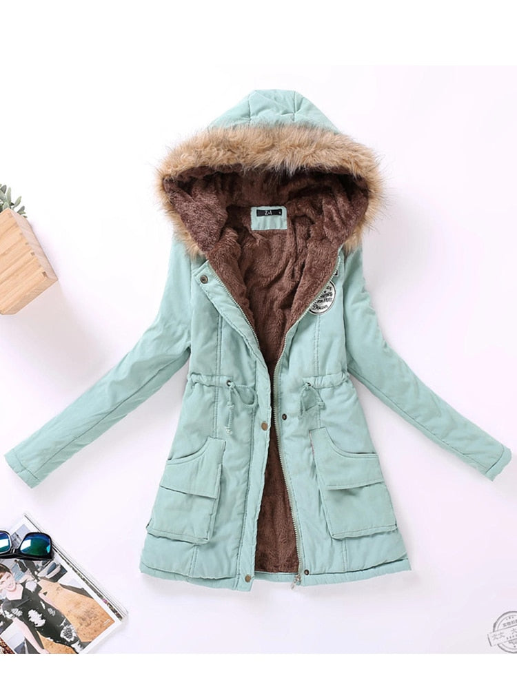 women cotton wadded hooded jacket medium-long casual parka thickness quilt snow outwear