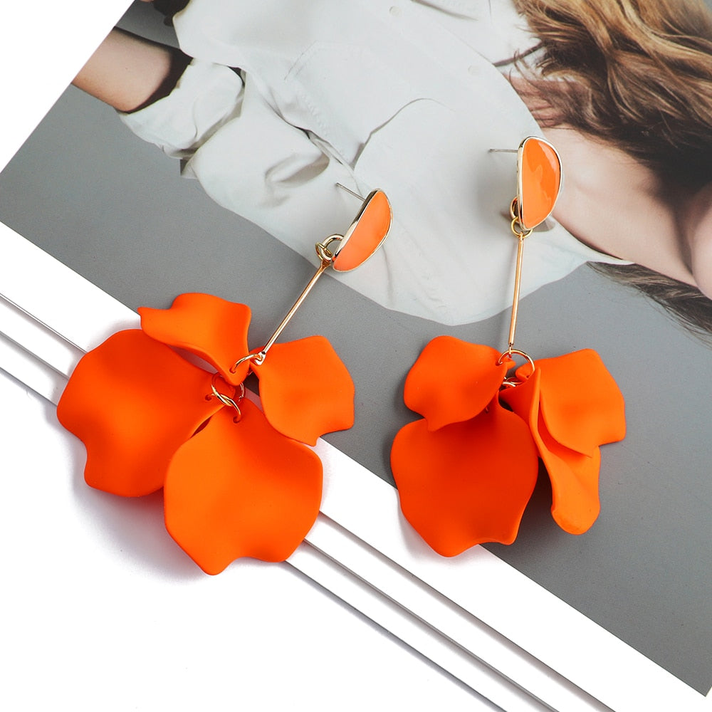 Romantic Sweet Acrylic Petal Long Dangle Drop Earrings Trend Luxury Fairy Grunge Pendant Jewelry Accessories