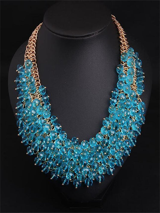 Exaggerated fashion handmade crystal glass multilayer short clavicle heavy industry necklace