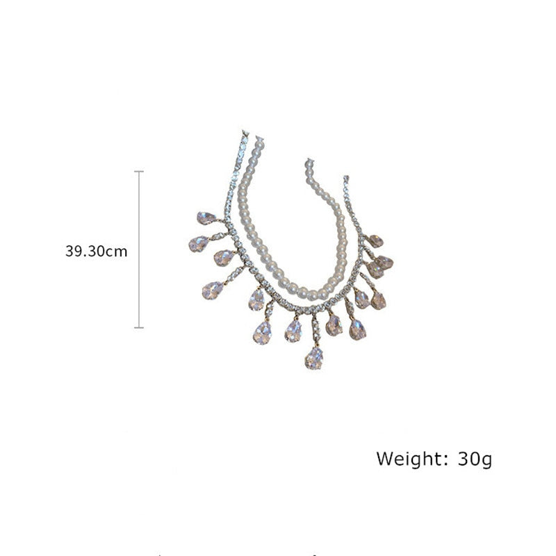 Luxury Pearl Choker Necklaces Tassel Water Drop Zircon Crystal Necklaces Banquet Jewelry