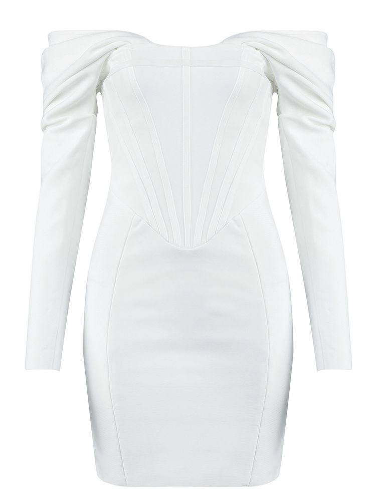 Mini Bodycon Off Shoulder White  Long Sleeves Dress